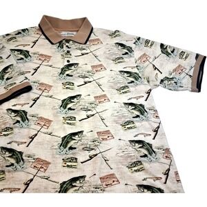American Summer Clothing Co Polo Shirt Mens XL AOP Bass Fishing Casual Outdoors